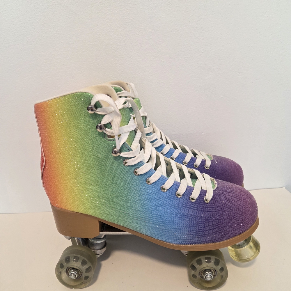 Cosmic Rainbow Pride Disco Retro Skates MultiColor Rhinestone Roller Skate sz13 - Picture 4 of 16